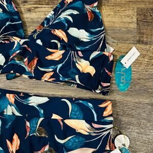 Mynah 2 Piece Floral Navy Blue Bathing Suite XXL